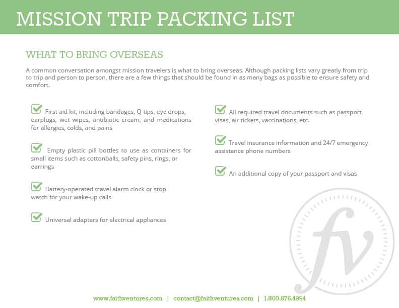 Your Mission Trip Packing List