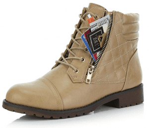 DailyShoes Hidden Pocket Combat Boots Beige Pu